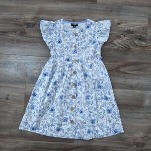 Blue Floral Button-Front Girls' Dress
